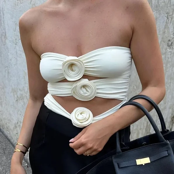 BEACHCICI-2023-Women-s-Three-dimensional-Flower-Hollow-One-Piece-Swimsuit-Sexy-Tube-Top-Casual-Beach-3